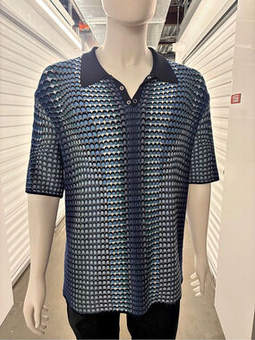 MARINE SERRE GOLD LINE MOONFISH JACQUARD KNIT POLO SIZE L
